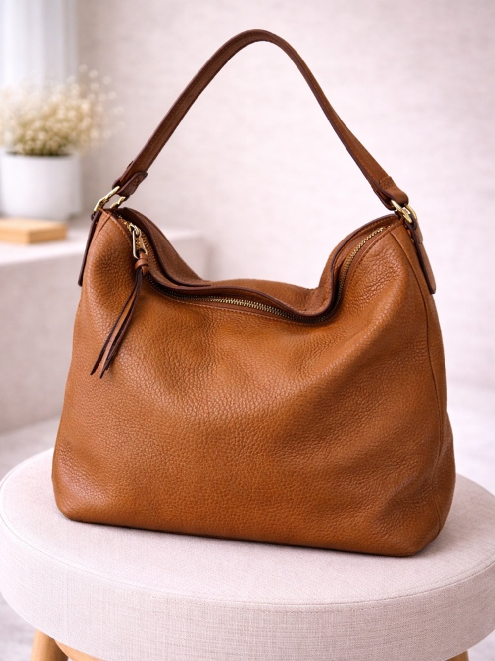 Coach Tan Leather shoulder Bag Slouchy hobo bag everyday - Picture 14 of 14